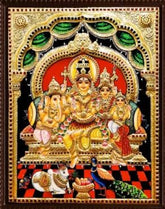 Siva and Parvathi Family Tanjore Painting 15 x 12 inch