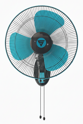 Superfan Super Visiree BLDC Wall-mounted fan with blue blades and black frame.