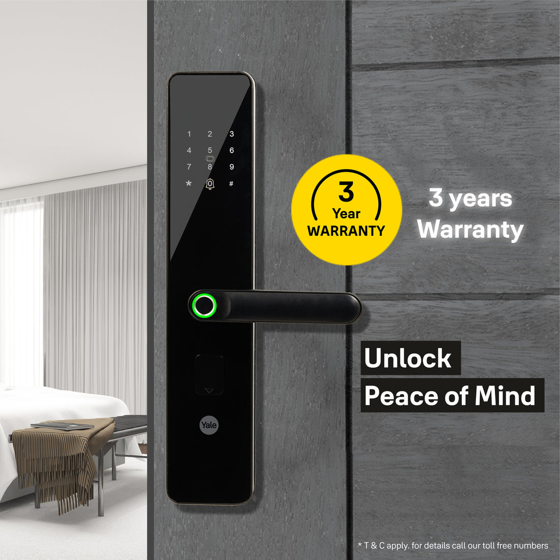Yale YDME100NxT Smart Door Lock, Fingerprint, PIN, RFID, Manual Key Access Black
