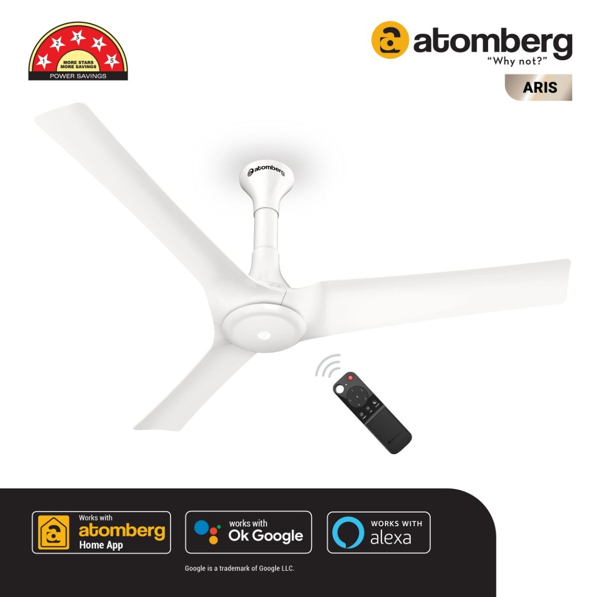 Atomberg Aris IOT Enabled 1200 mm BLDC Motor with Remote 3 Blade 5 Star Rated BLDC Fan