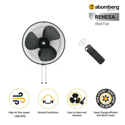 Atomberg Renesa 400mm BLDC motor Energy Saving Wall Fan Remote Control