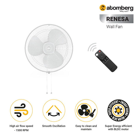 Atomberg Renesa 400mm BLDC motor Energy Saving Wall Fan Remote Control