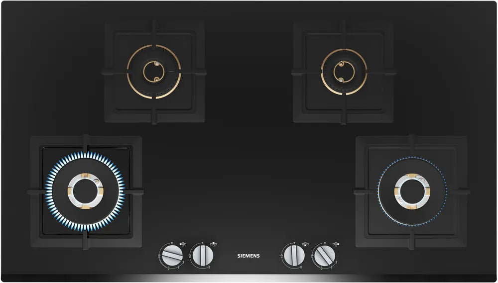 Siemens iQ500 90 cm Gas Hob Black Tempered Glass with 4 Brass Burners EP9B6FG20I 
