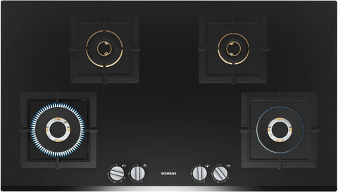 Siemens iQ500 90 cm Gas Hob Black Tempered Glass with 4 Brass Burners EP9B6FG20I 
