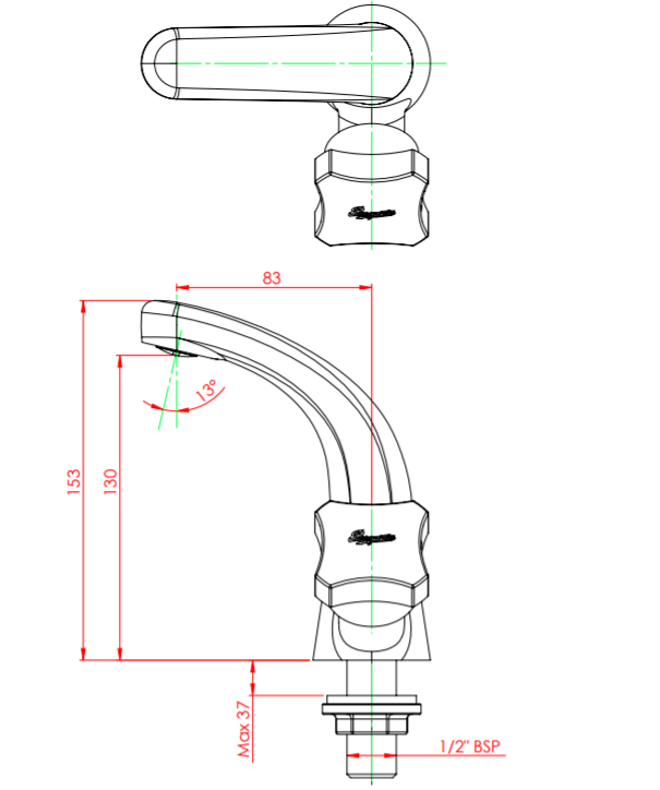 Parryware Jade Swanneck Half Turn Pillar Cock G0268A1