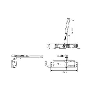 Ozone NSK-680 STD Silver Overhead Door Closer Scissor Arm with Adjustable Power