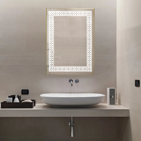 S3 Flora Rectangular LED Mirror 24x18 inch using Saint-Gobain Mirror - 3 Colour without Defogger