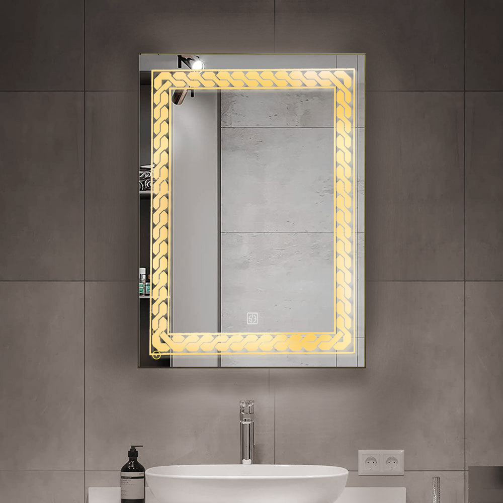 S3 Twist Rectangular LED Mirror 24x18 inch using Saint-Gobain Mirror - 3 Colour without Defogger