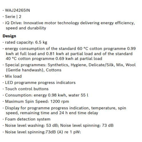 Bosch-6.5 Kg-Fully Automatic-Front Load-Washing Machine-Series 2 - WAJ24265IN -  Other feature1