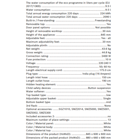 Bosch-Free-Standing-Dishwasher-13Place-Settings-Series6-60Cm-SMS66GW01I-White-TechSpecification