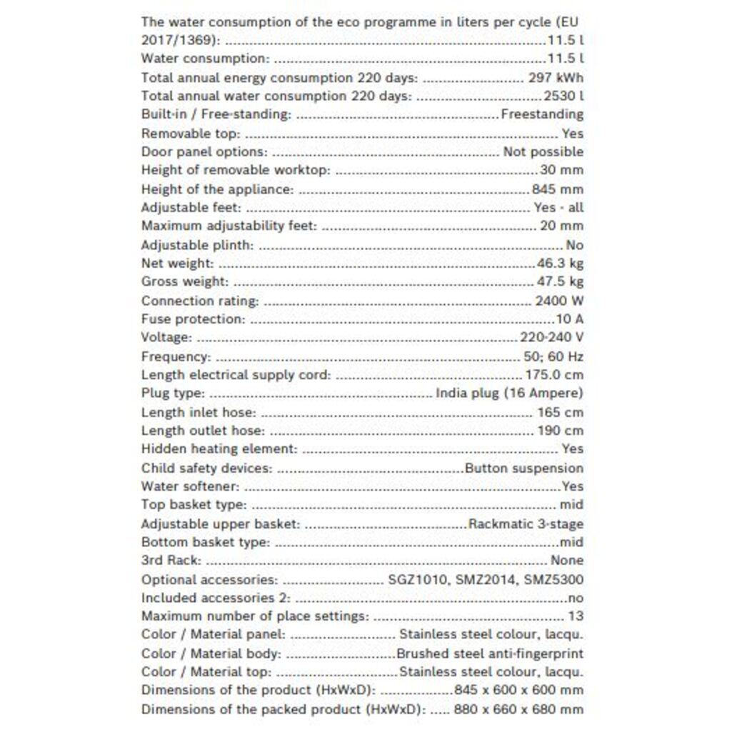 Bosch-Free-standingDishwasher-13-Place-Settings-60-Cm-SMS6ITI01I-Series6-TechSpecification
