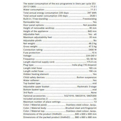 Bosch-Free-standingDishwasher-13-Place-Settings-60-Cm-SMS6ITI01I-Series6-TechSpecification