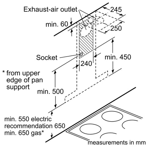 Bosch Chimney 60CM-DWB67JP50I-Series6-Wall-MountedCookerHood-StainlessSteel-TechSpecification3