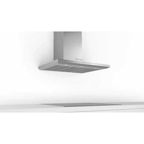 BoschChimney90CM-DWB97LM50I-Series6-Wall-MountedCookerHood-StainlessSteel-installed