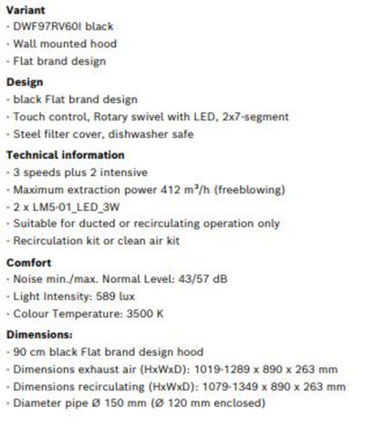 Bosch Chimney 90 CM - DWF97RV60I - Series 8 - Wall-Mounted Cooker Hood  Clear Glass  Black Printed Flat Brand Design