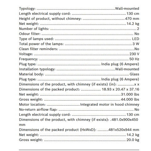 Bosch Chimney DWB98IJ60I-Technical-Specification