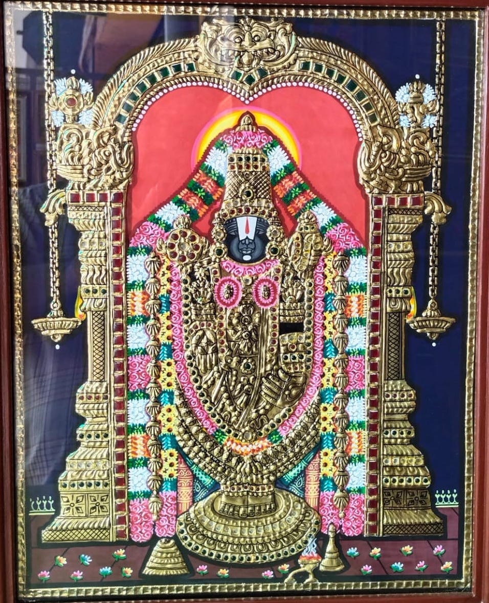 Tanjore Painting of Perumal Tirupathi Balaji