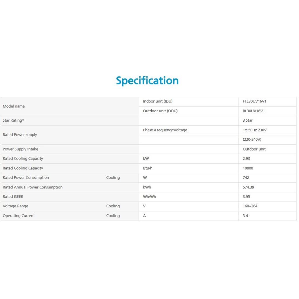 Daikin-0.8-Ton-3-Star-NonInverter-SplitAC-_FTL30UV16V1_RL35UV16V1_CopperCondenser_-Specification