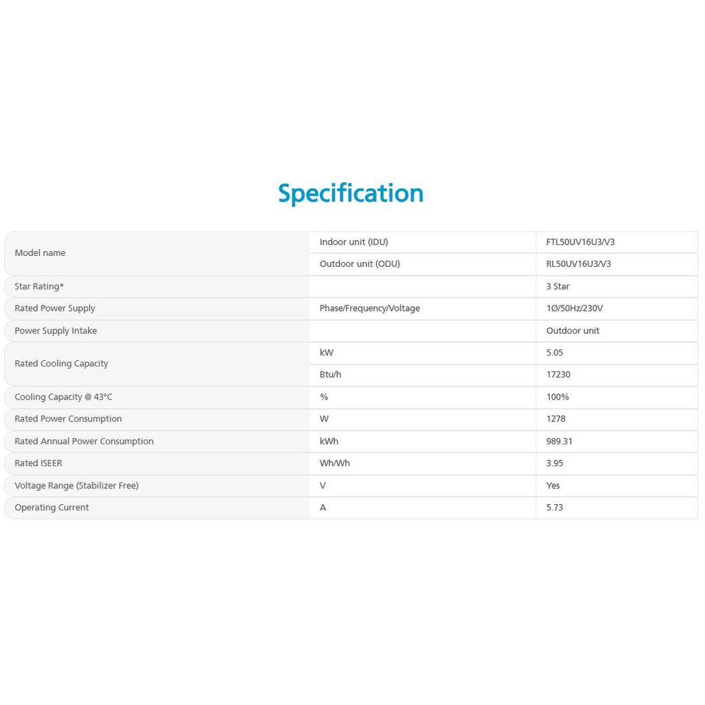 Daikin-1.5Ton-3Star-NonInverter-SplitAC-_FTL50UV16U3_RL50UV16U3_CopperCondenser_-Specification