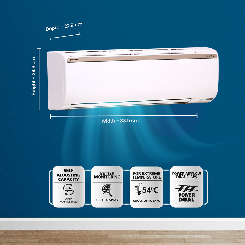 Daikin AC Ton Hot and Cold Inverter Star Split AC FTHT60UV16U and RHT60UV16U Copper Condenser