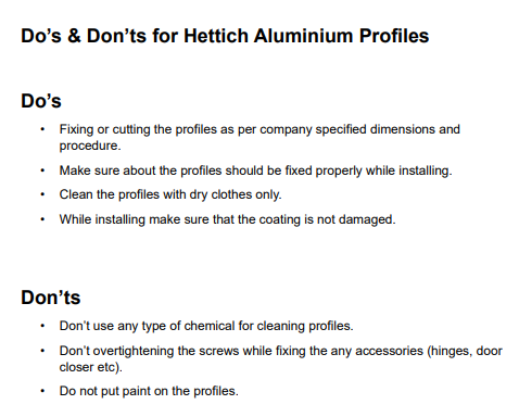 Hettich Aluminium Profile Care Instruction