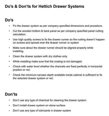 Hettich Drawer System Care Instructions