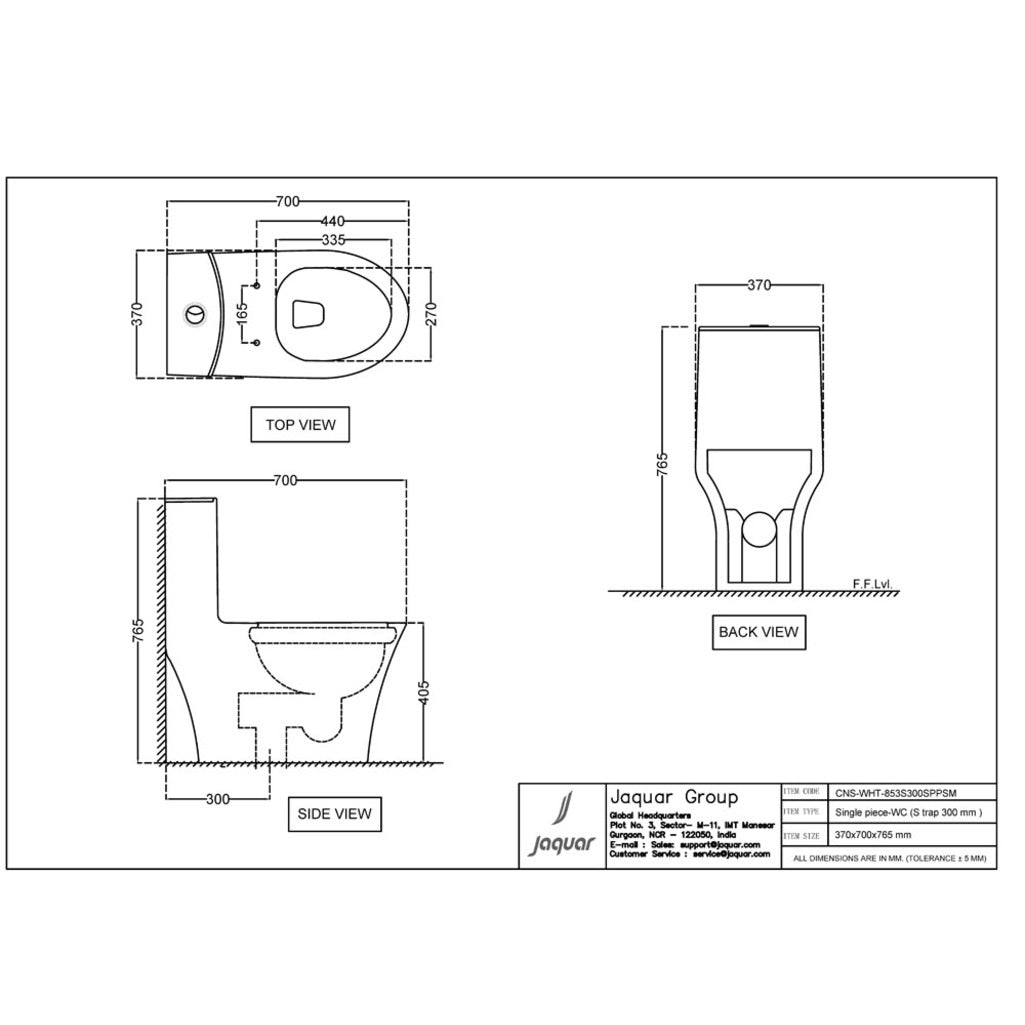 Jaquar Single Piece WC S Trap Continental Series CNS-WHT-853S300SPPSM ...