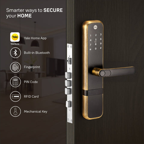 Yale Zuri Smart Lock Antique Bronze With 5 Way Unlocking - Fingerprint, PIN, RFID, Manual Key and Built-in Bluetooth To Access through Home App Included Connect Wifi Bridge