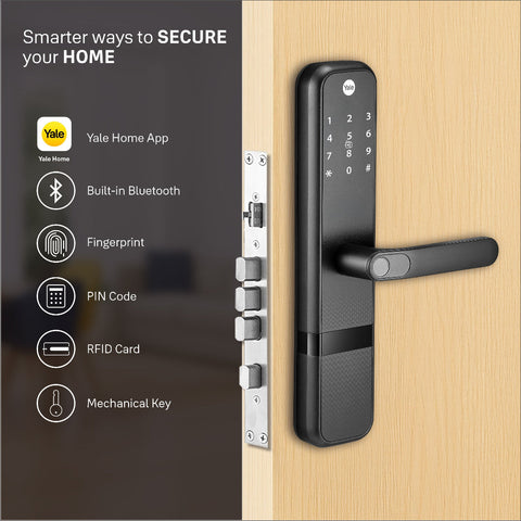 Yale Zuri Smart Lock Black With 5 Way Unlocking - Fingerprint, PIN, RFID, Manual Key and Built-in Bluetooth To Access Through Home App Included Connect Wifi Bridge
