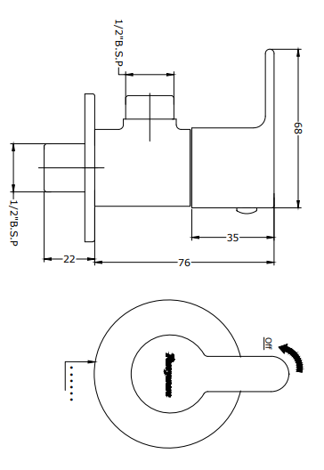 Parryware Claret Angle Valve (T4607A1 / G5207A1) Size