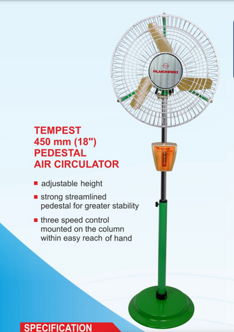 அல்மோனார்ட் 18 இன்ச் ஏர் சர்குலேட்டர் பீடஸ்டல் ஃபேன் - டெம்பஸ்ட் இன்டஸ்ட்ரியல் ஃபேன்