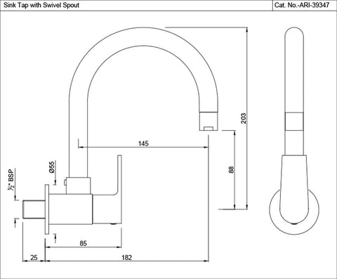 Jaquar Aria Sink Cock with Regular Swinging Spout Wall mounted ARI-CHR-39347S