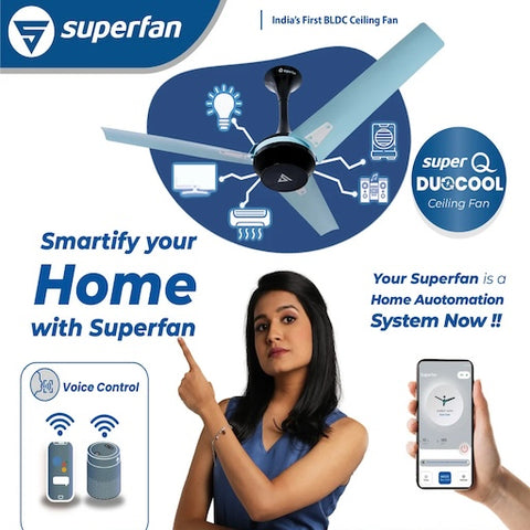 Superfan Super Q Duocool IOT BLDC Ceiling Fan with 5 Years Warranty - 120 cm (48" inches)