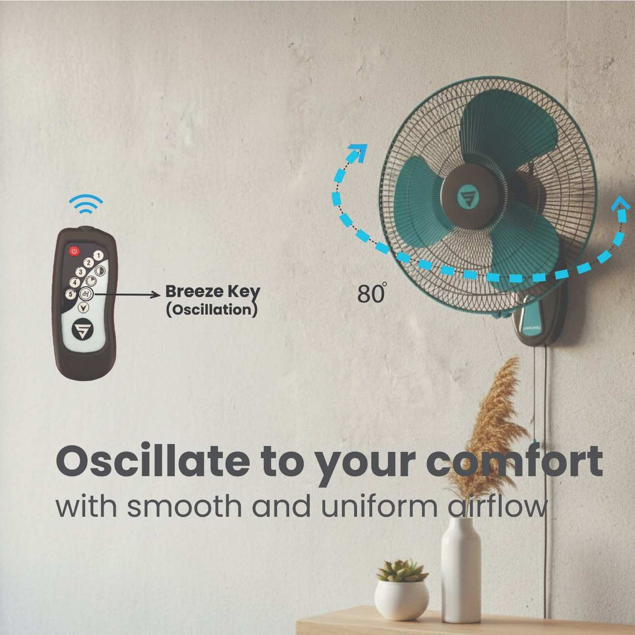 Superfan Super Visiree BLDC Wall Fan can be oscillated to 80 degrees for your comfort