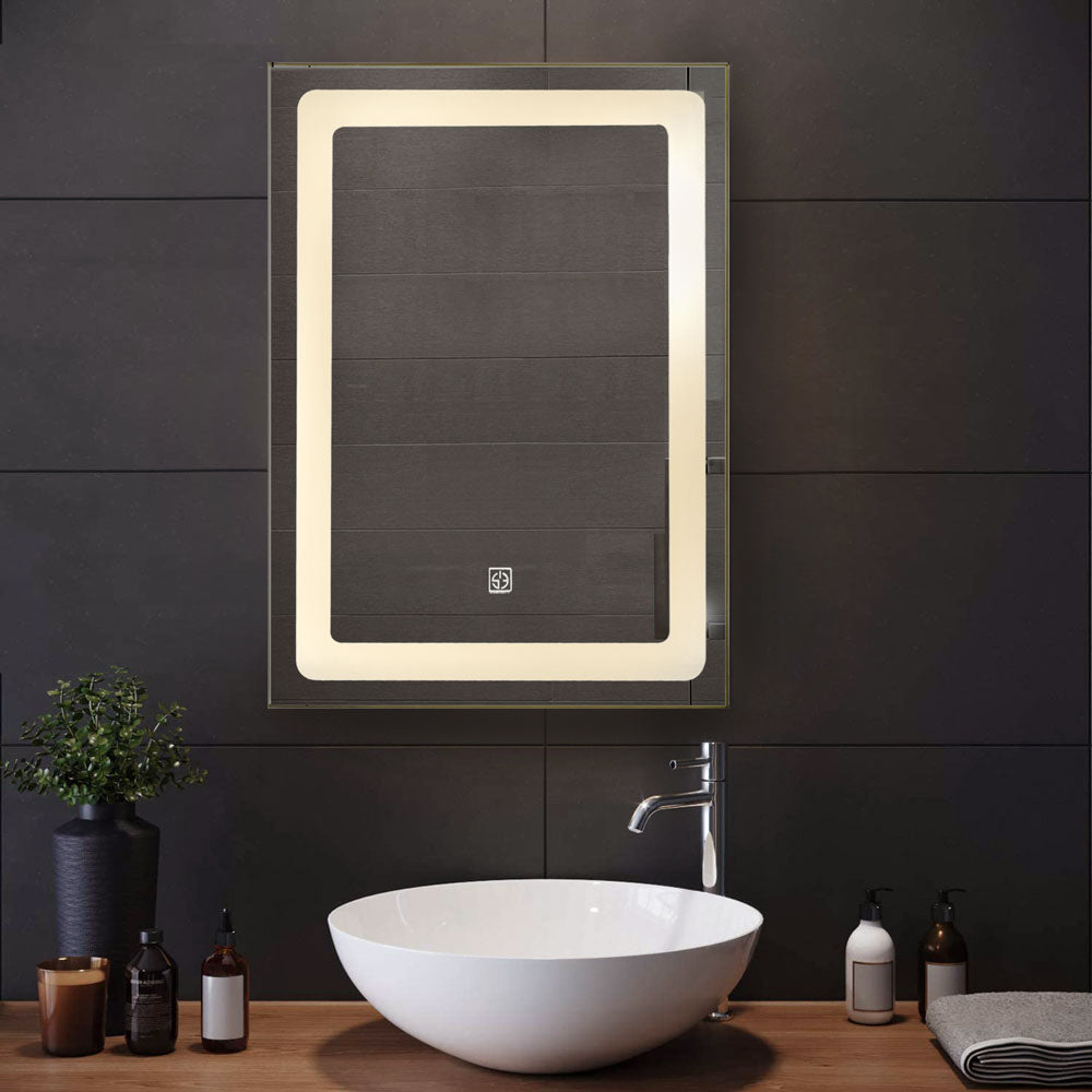 S3 Classic Rectangular LED Mirror 24x18 inch using Saint-Gobain Mirror - 3 Colour without Defogger