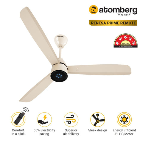 Atomberg Renesa Prime Remote 1200mm BLDC Motor 5 Star Rated Sleek Ceiling Fans with Remote