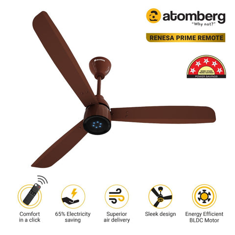 Atomberg Renesa Prime Remote 1200mm BLDC Motor 5 Star Rated Sleek Ceiling Fans with Remote