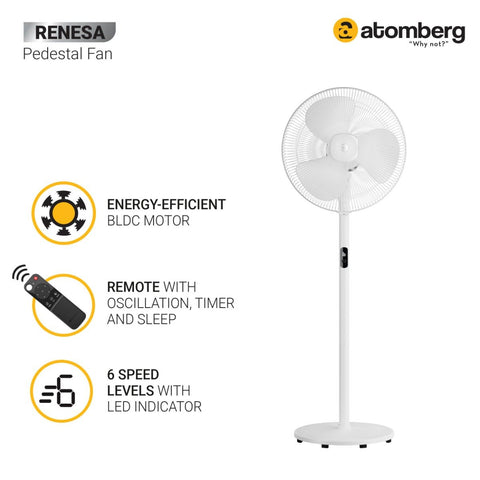 Atomberg Renesa 400mm BLDC motor Energy Saving Pedestal Fan with Remote Control