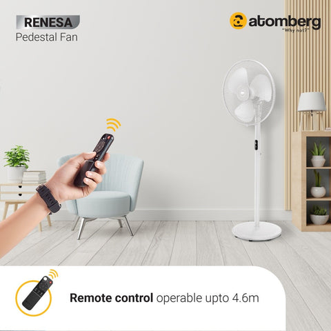 Atomberg Renesa 400mm BLDC motor Energy Saving Pedestal Fan with Remote Control