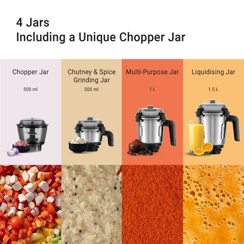 Atomberg Zenova Mixer Grinder with Unique Coarse Model 4 Jars including Chopper Jar with Hands Free Operation